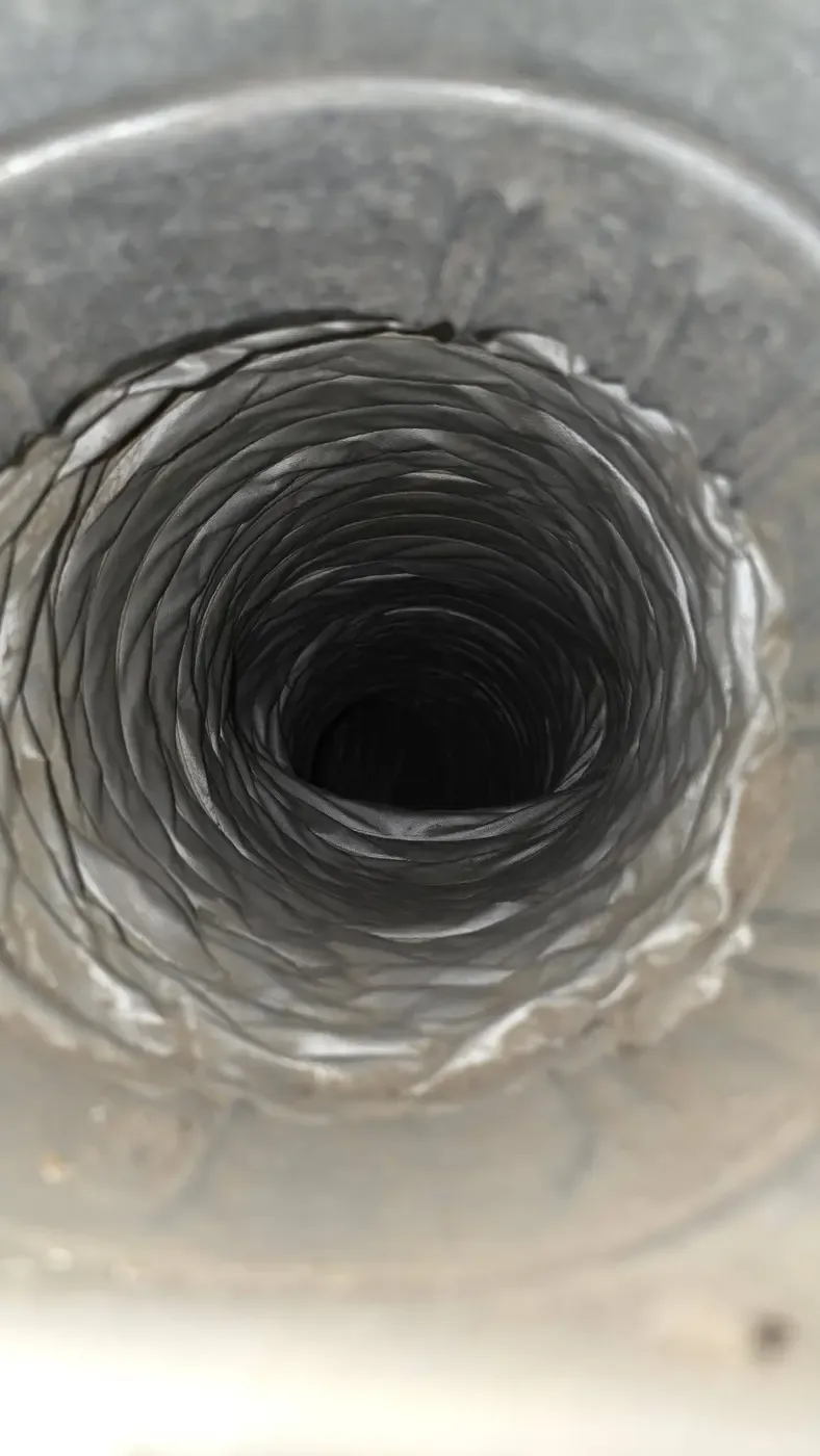 Spotless flex duct interior after cleaning
